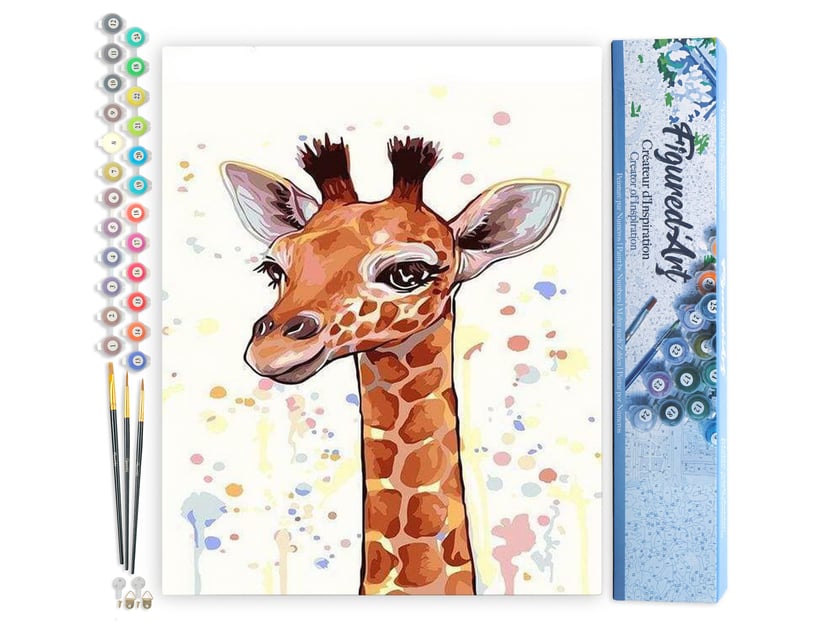 Peinture par Numéro Figured'Art - Girafe souriante - Kit de Loisir Créatif DIY Numéro d'Art Complet - 40x50cm sans châssis en bois