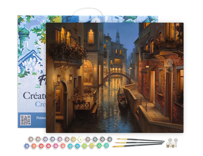 Peinture par Numéro Figured'Art avec Cadre - Canaux flamboyants - Kit de Loisir Créatif DIY Numéro d'Art Complet - 40x50cm toile tendue sur châssis