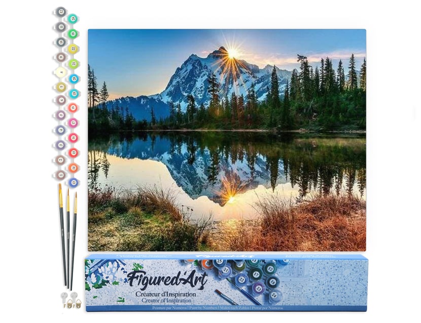 Peinture par Numéro Figured'Art - Lac et Reflet de Montagne - Kit de Loisir Créatif DIY Numéro d'Art Complet - 40x50cm sans châssis en bois