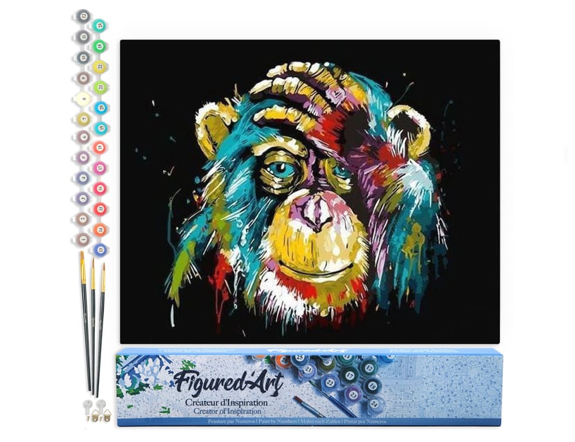 Peinture par Numéro Figured'Art - Babouin Pop Art - Kit de Loisir Créatif DIY Numéro d'Art Complet - 40x50cm sans châssis en bois