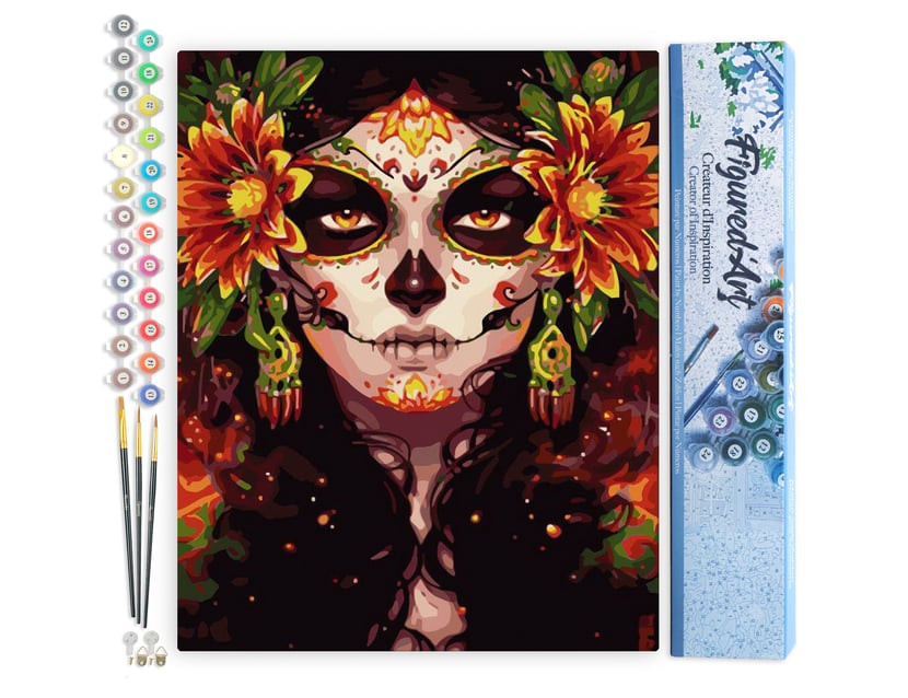 Peinture par Numéro Figured'Art - Visage et Fleurs - Kit de Loisir Créatif DIY Numéro d'Art Complet - 40x50cm sans châssis en bois