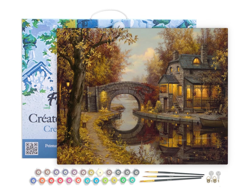 Peinture par Numéro Figured'Art avec Cadre - Retraite et tranquilité - Kit de Loisir Créatif DIY Numéro d'Art - 40x50cm toile tendue sur châssis