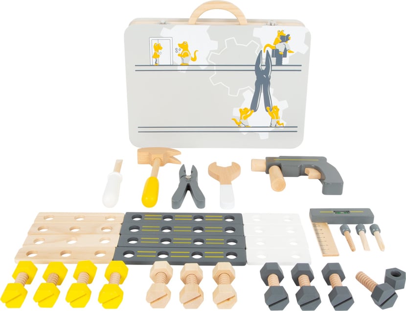 Set Miniature 7 Pièces Boîte à Outils En Bois – Accessoires Maison De Poupée 1:12, Marteau, Tournevis, Clés, Cisaille – Déco Et Jeu Éducatif