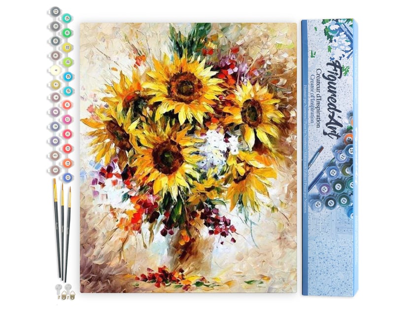 Peinture par Numéro Figured'Art - Jolis Tournesols - Kit de Loisir Créatif DIY Numéro d'Art Complet - 40x50cm sans châssis en bois