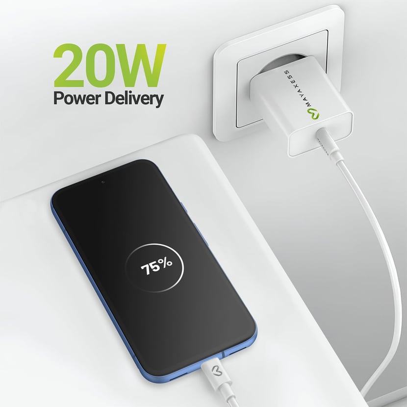 Mayaxess Chargeur Secteur pour Pixel 8a 20W + Câble USB-C 1m Blanc ...