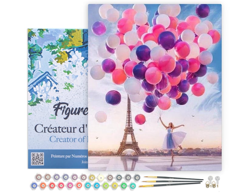 Peinture Par Numéro Figured'Art – Lâcher De Ballons à Paris – Kit DIY 40x50cm Avec Châssis Bois à Monter