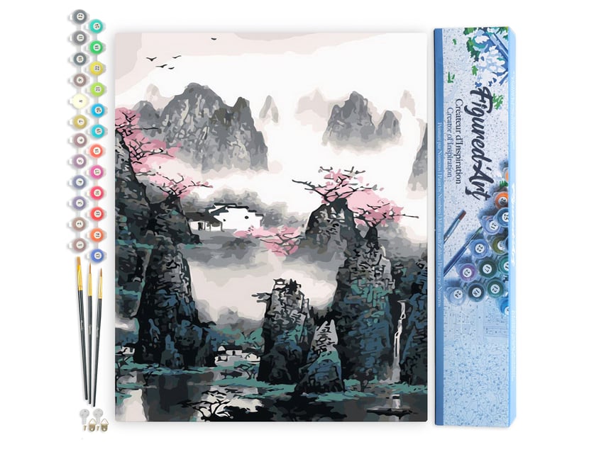 Peinture par Numéro Figured'Art - Paysage de Chine - Kit de Loisir Créatif DIY Numéro d'Art Complet - 40x50cm sans châssis en bois