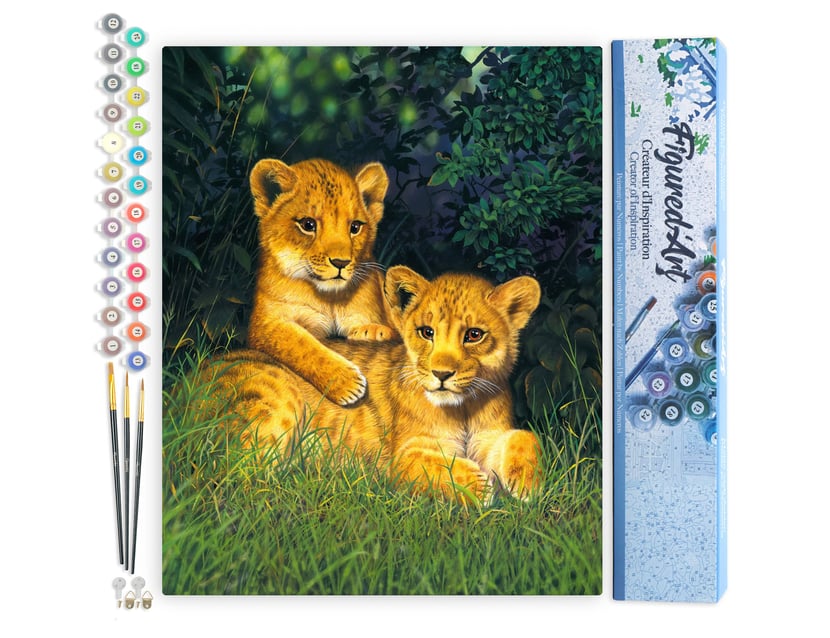 Peinture par Numéro Figured'Art - Lionceaux - Kit de Loisir Créatif DIY Numéro d'Art Complet - 40x50cm sans châssis en bois