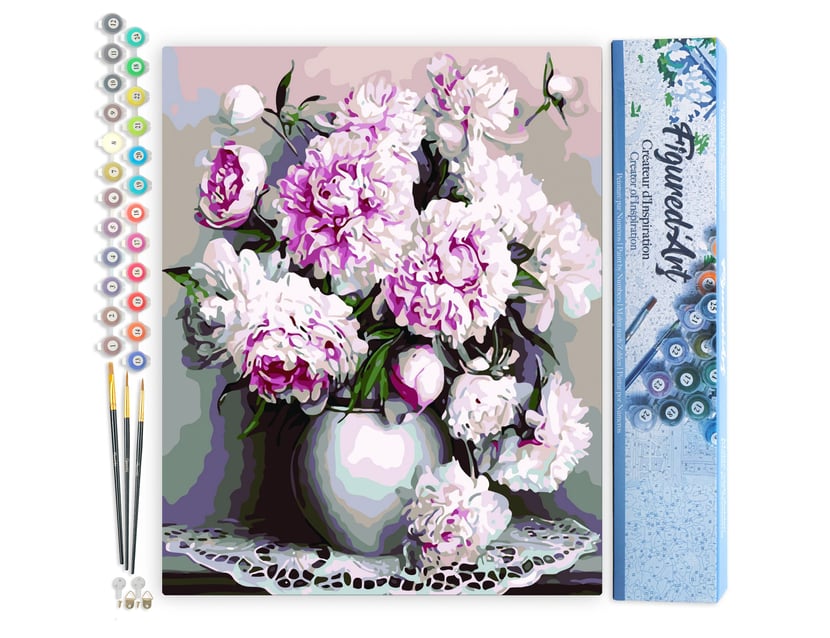 Peinture par Numéro Figured'Art - Vase de Pivoines - Kit de Loisir Créatif DIY Numéro d'Art Complet - 40x50cm sans châssis en bois