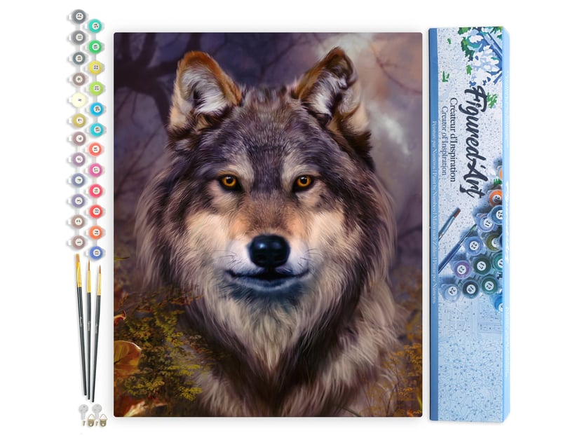 Peinture par Numéro Figured'Art - Tête de loup - Kit de Loisir Créatif DIY Numéro d'Art Complet - 40x50cm sans châssis en bois