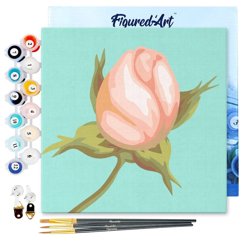 Mini Peinture par Numéro Figured'Art 20x20cm avec cadre Fleur en bouton - Petit Format