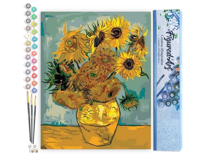 Peinture par Numéro Figured'Art - Van Gogh Tournesols - Kit de Loisir Créatif DIY Numéro d'Art Complet - 40x50cm sans châssis en bois