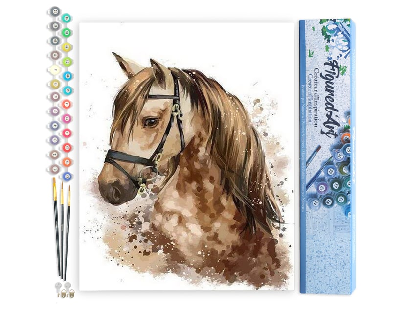 Peinture par Numéro Figured'Art - Cheval brun - Kit de Loisir Créatif DIY Numéro d'Art Complet - 40x50cm sans châssis en bois