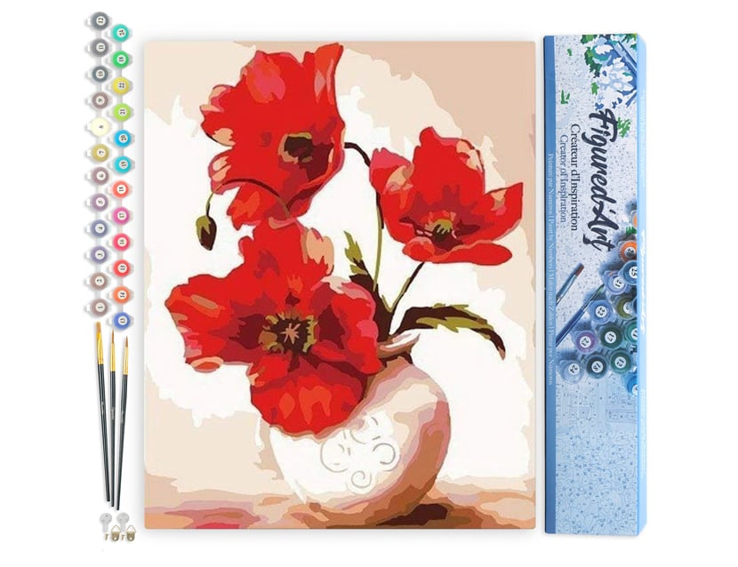 Peinture par Numéro Figured'Art - Jolis Coquelicots - Kit de Loisir Créatif DIY Numéro d'Art Complet - 40x50cm sans châssis en bois