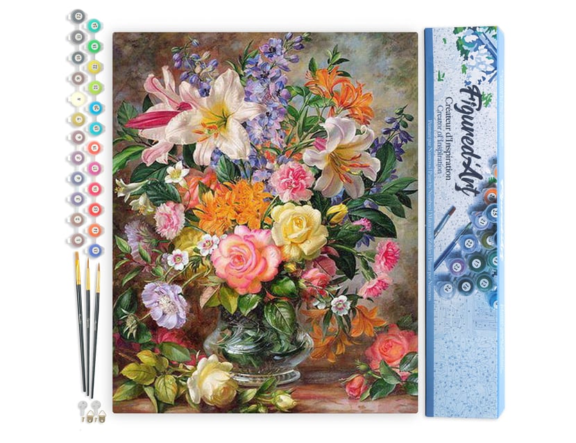 Peinture par Numéro Figured'Art - Explosions de fleurs - Kit de Loisir Créatif DIY Numéro d'Art Complet - 40x50cm sans châssis en bois