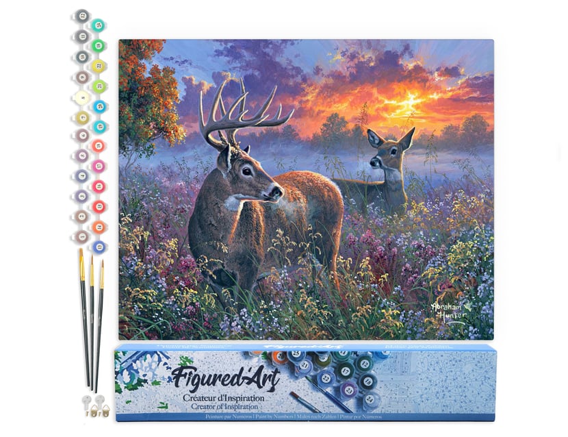 Peinture par Numéro Figured'Art - Couple de cerfs - Kit de Loisir Créatif DIY Numéro d'Art Complet - 40x50cm sans châssis en bois