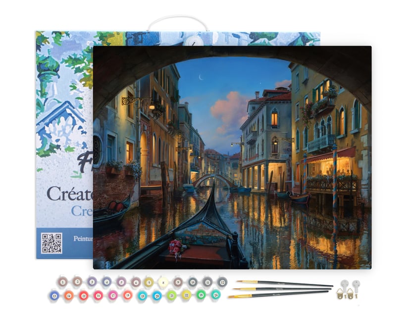 Peinture par Numéro Figured'Art avec Cadre - Visite du canal de Venise - Kit de Loisir Créatif DIY Numéro d'Art - 40x50cm toile tendue sur châssis