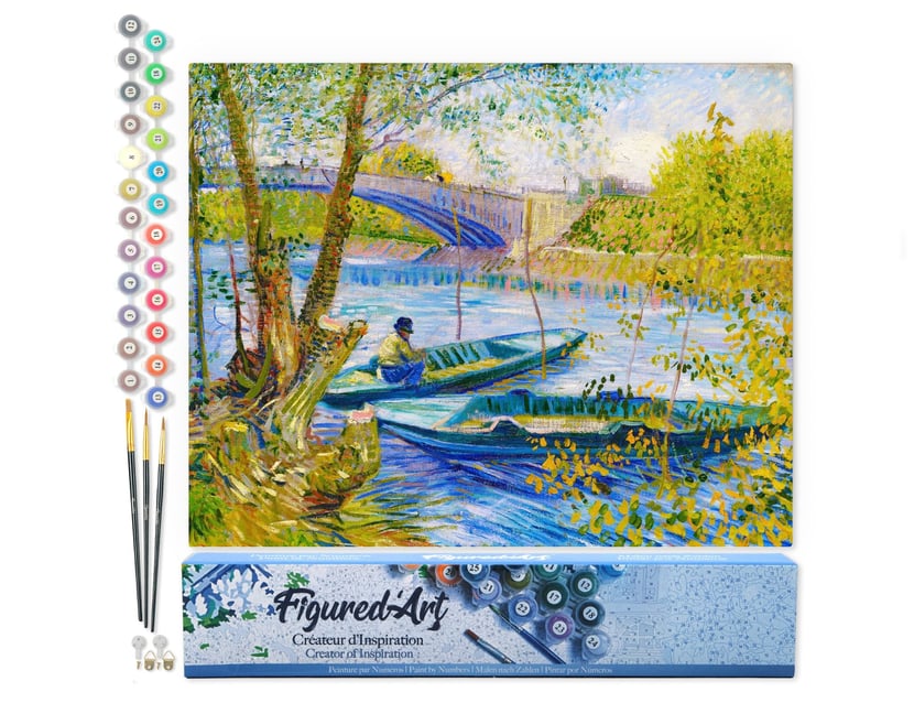 Peinture par Numéro Figured'Art - La pêche au Printemps Pont de Clichy - Van Gogh - Kit de Loisir Créatif Numéro d'Art - 40x50cm sans châssis en bois