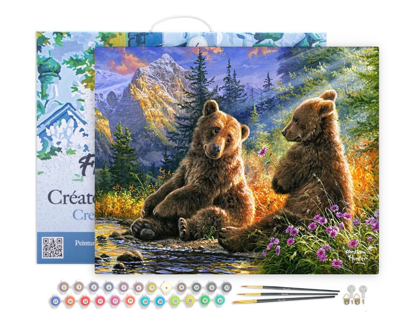 Peinture par Numéro Figured'Art avec Cadre - Couple d'ours - Kit de Loisir Créatif DIY Numéro d'Art Complet - 40x50cm toile tendue sur châssis