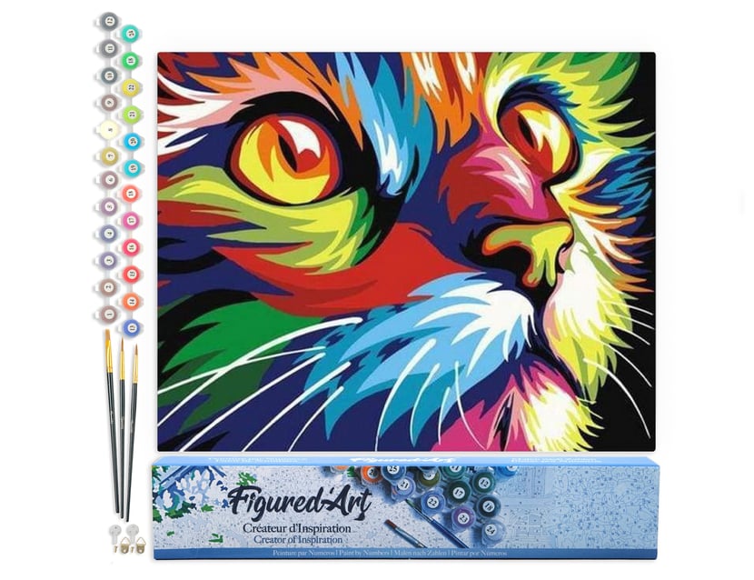 Peinture par Numéro Figured'Art - Félin Pop Art - Kit de Loisir Créatif DIY Numéro d'Art Complet - 40x50cm sans châssis en bois