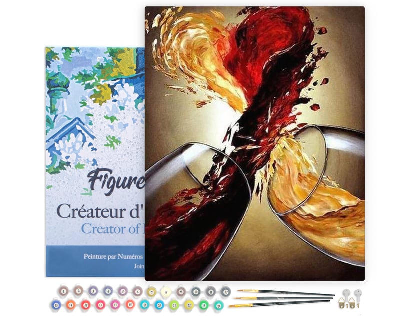 Peinture par Numéro Figured'Art avec Cadre - Mélanges de Vins - Kit de Loisir Créatif DIY Numéro d'Art Complet - 40x50cm toile tendue sur châssis