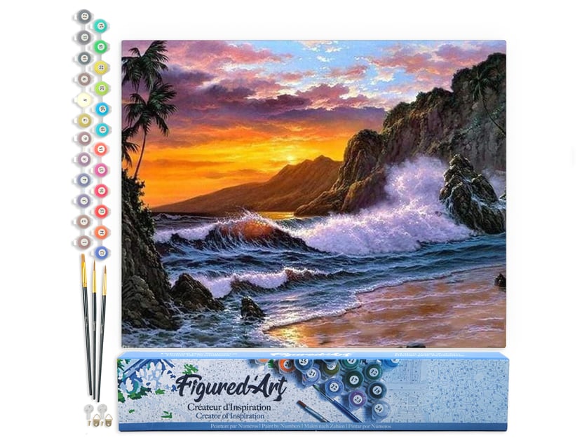 Peinture par Numéro Figured'Art - Falaise et Vagues - Kit de Loisir Créatif DIY Numéro d'Art Complet - 40x50cm sans châssis en bois