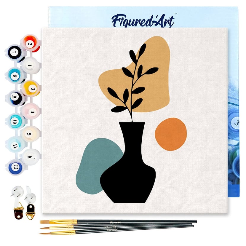 Mini Peinture par Numéro Figured'Art 20x20cm avec cadre Plante et Vase noir - Petit Format