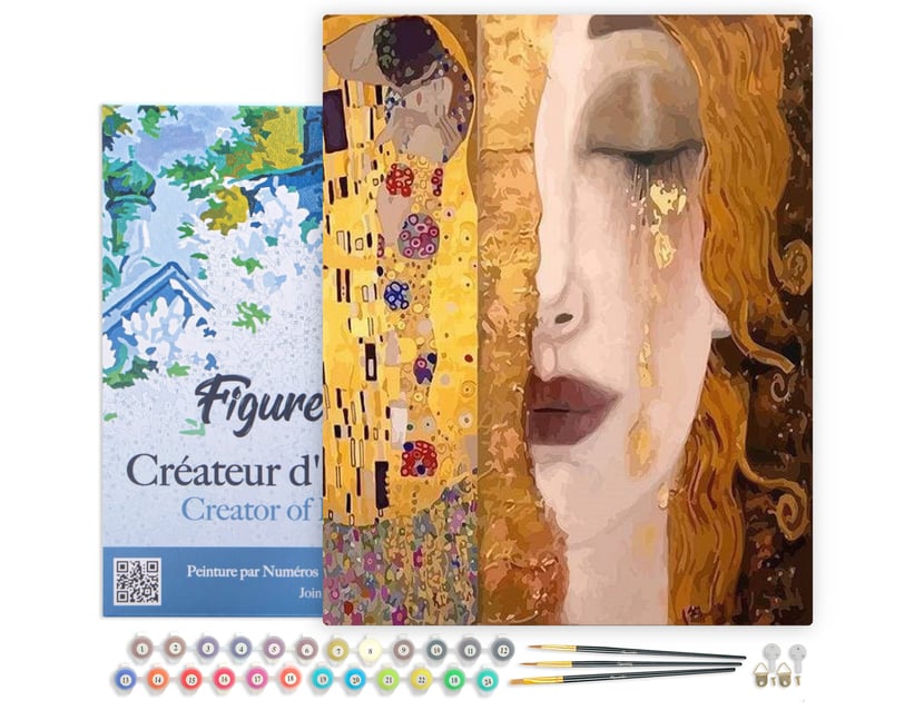 Peinture par Numéro Figured'Art avec Cadre - Gustav Klimt - Kit de Loisir Créatif DIY Numéro d'Art Complet - 40x50cm toile tendue sur châssis