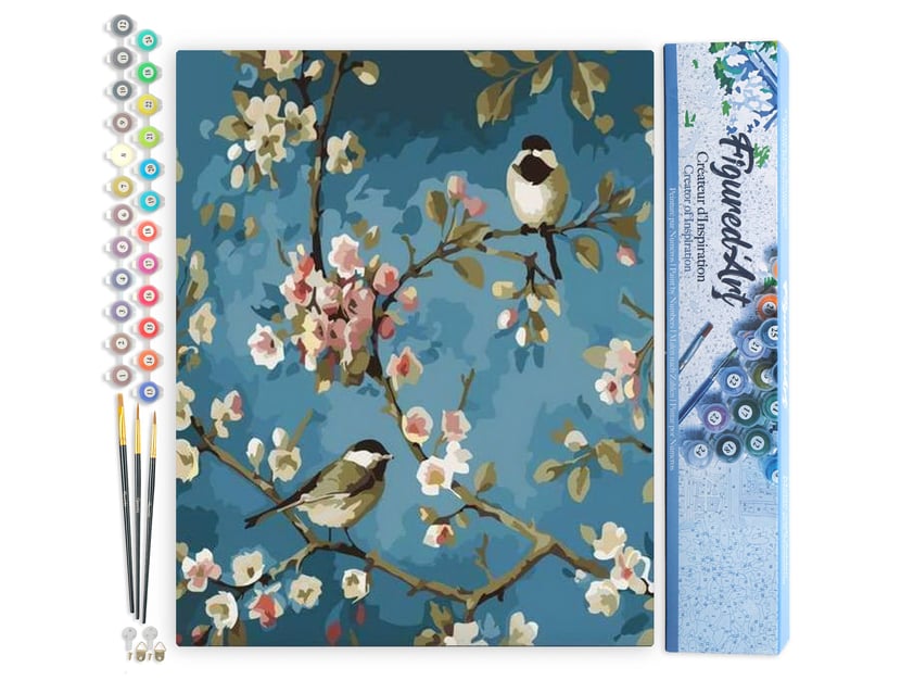 Peinture par Numéro Figured'Art - Fleurs et Oiseaux - Kit de Loisir Créatif DIY Numéro d'Art Complet - 40x50cm sans châssis en bois