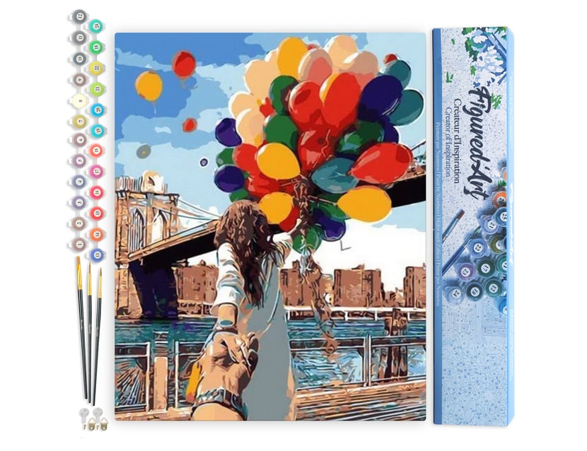 Peinture par Numéro Figured'Art - Ballons Colorés - Kit de Loisir Créatif DIY Numéro d'Art Complet - 40x50cm sans châssis en bois
