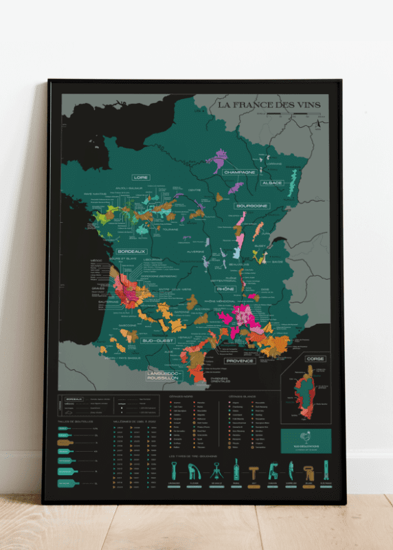 Carte des vins à gratter – France - Imagerie Murale - Encadrement