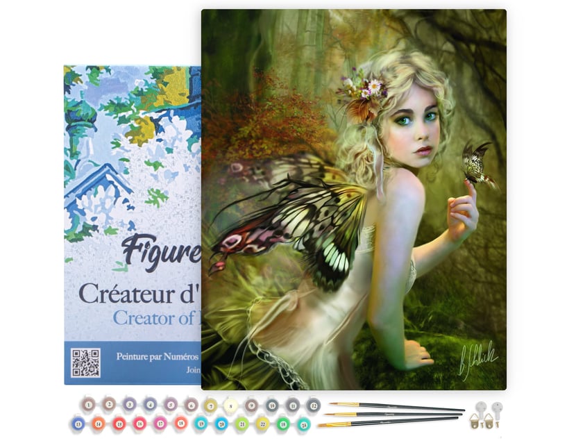Peinture par Numéro Figured'Art avec Cadre - Féé dorée - Kit de Loisir Créatif DIY Numéro d'Art Complet - 40x50cm toile tendue sur châssis