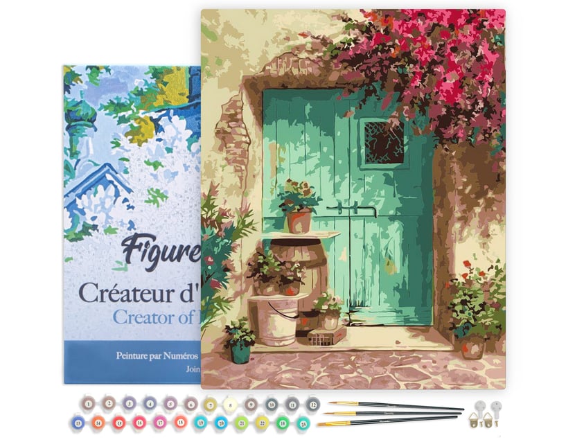 Peinture par Numéro Figured'Art avec Cadre - Entrée fleurie - Kit de Loisir Créatif DIY Numéro d'Art Complet - 40x50cm toile tendue sur châssis