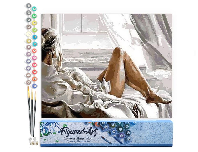 Peinture par Numéro Figured'Art - Repos face à la Mer - Kit de Loisir Créatif DIY Numéro d'Art Complet - 40x50cm sans châssis en bois