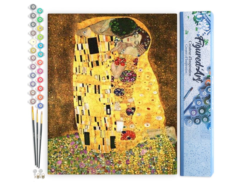 Peinture par Numéro Figured'Art - Le baiser Klimt - Kit de Loisir Créatif DIY Numéro d'Art Complet - 40x50cm sans châssis en bois