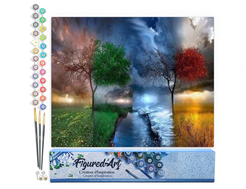 Peinture par Numéro Figured'Art - Les 4 Saisons - Kit de Loisir Créatif DIY Numéro d'Art Complet - 40x50cm sans châssis en bois