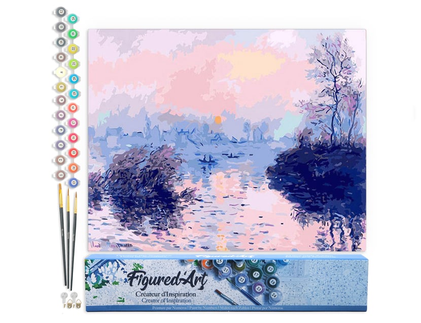 Peinture par Numéro Figured'Art - Claude Monet Soleil couchant sur la seine à lavacourt - Loisir Créatif Numéro d'Art - 40x50cm sans châssis en bois