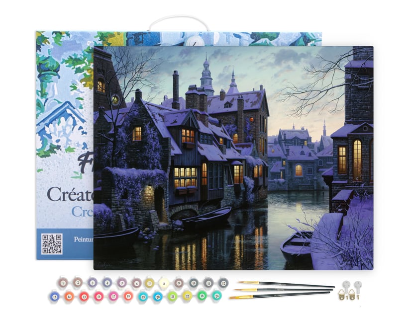 Peinture par Numéro Figured'Art avec Cadre - Canaux au crepuscule - Kit de Loisir Créatif DIY Numéro d'Art - 40x50cm toile tendue sur châssis