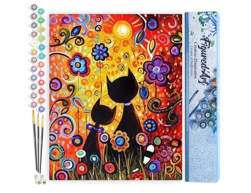 Peinture par Numéro Figured'Art - Chats Cartoon - Kit de Loisir Créatif DIY Numéro d'Art Complet - 40x50cm sans châssis en bois