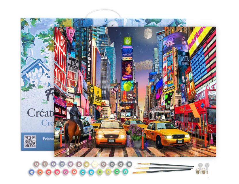 Peinture par Numéro Figured'Art avec Cadre - Nuit à Timesquare - Kit de Loisir Créatif DIY Numéro d'Art Complet - 40x50cm toile tendue sur châssis