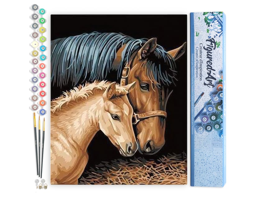 Peinture par Numéro Figured'Art - Jument et son Petit - Kit de Loisir Créatif DIY Numéro d'Art Complet - 40x50cm sans châssis en bois