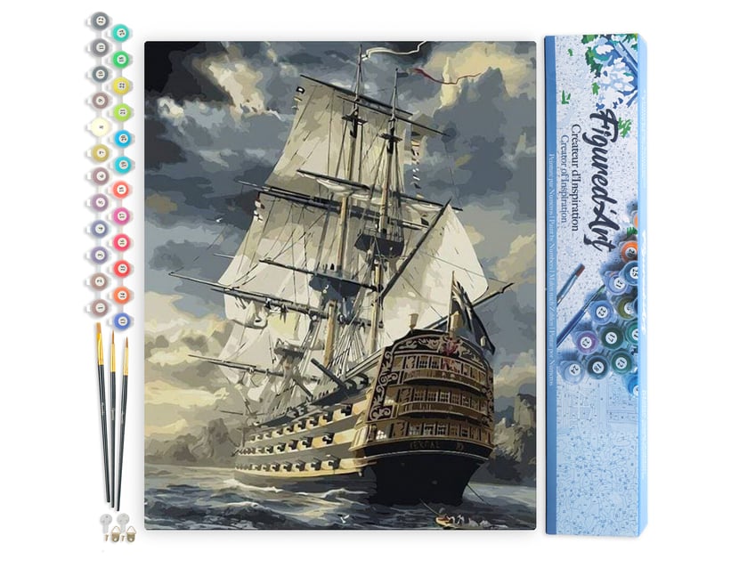 Peinture par Numéro Figured'Art - Galion Océan - Kit de Loisir Créatif DIY Numéro d'Art Complet - 40x50cm sans châssis en bois