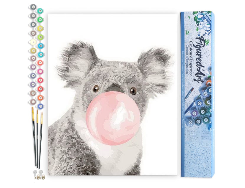 Peinture par Numéro Figured'Art - koala et Chewing gum - Kit de Loisir Créatif DIY Numéro d'Art Complet - 40x50cm sans châssis en bois