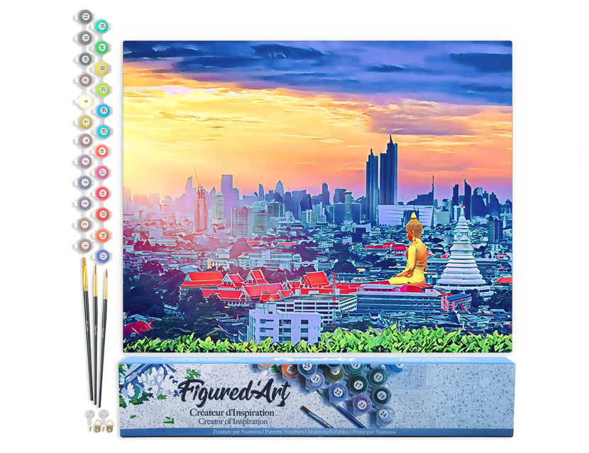 Peinture par Numéro Figured'Art - Buddha Bangkok - Kit de Loisir Créatif DIY Numéro d'Art Complet - 40x50cm sans châssis en bois