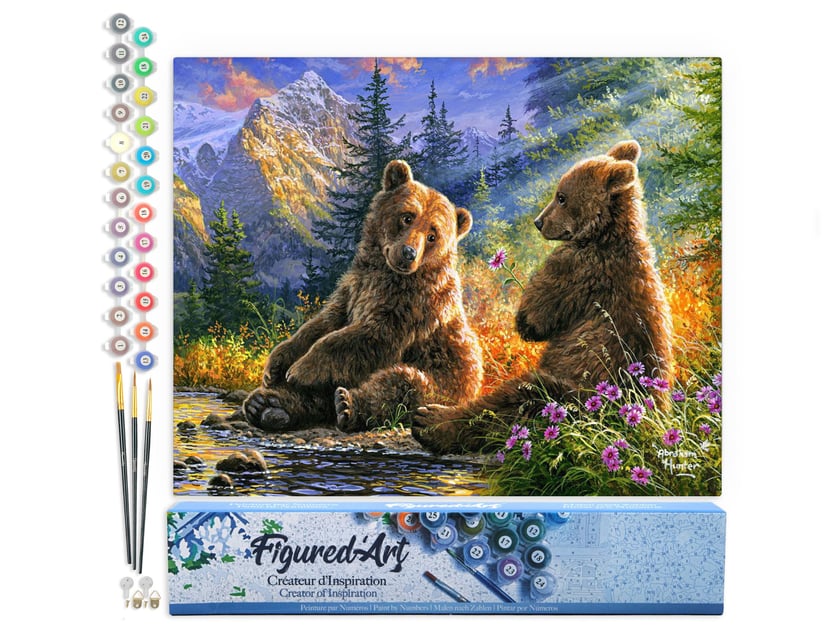 Peinture par Numéro Figured'Art - Couple d'ours - Kit de Loisir Créatif DIY Numéro d'Art Complet - 40x50cm sans châssis en bois