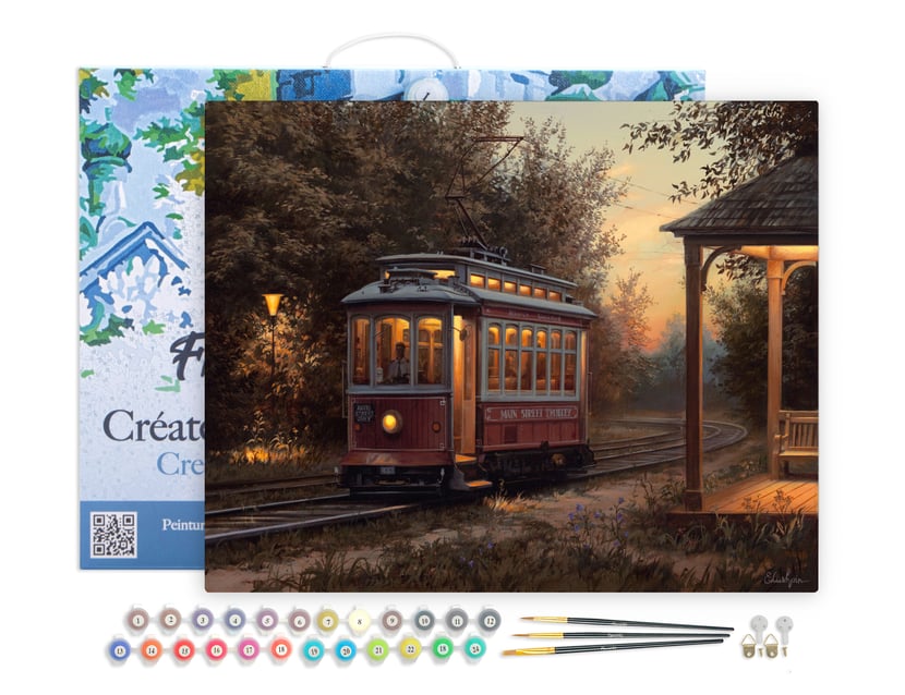 Peinture par Numéro Figured'Art avec Cadre - Gare de tramway - Kit de Loisir Créatif DIY Numéro d'Art Complet - 40x50cm toile tendue sur châssis