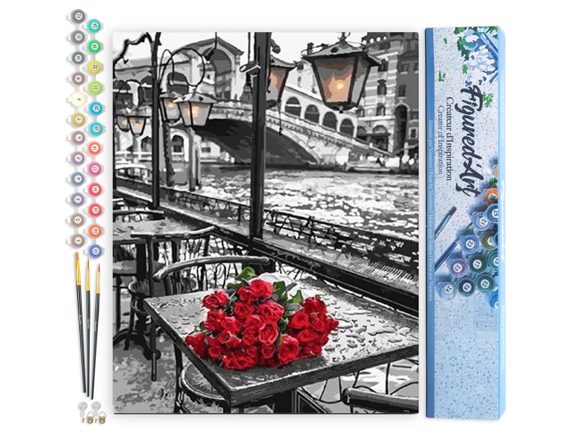 Peinture par Numéro Figured'Art - Terrasse et Bouquet - Kit de Loisir Créatif DIY Numéro d'Art Complet - 40x50cm sans châssis en bois