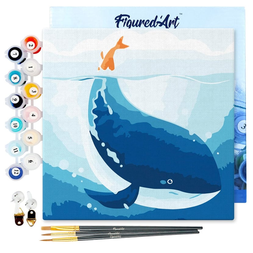 Mini Peinture par Numéro Figured'Art 20x20cm avec cadre Baleine Bleue - Petit Format