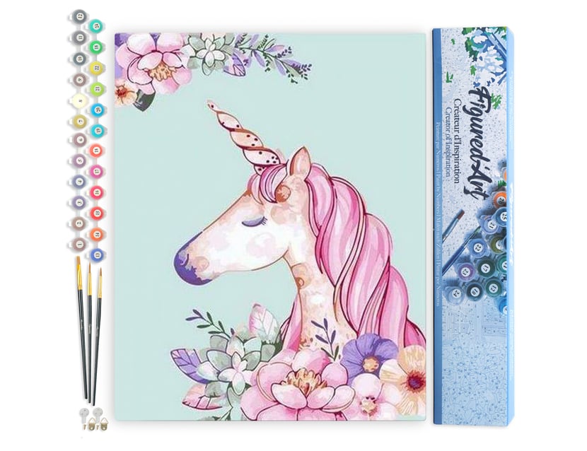 Peinture par Numéro Figured'Art - Licorne rose - Kit de Loisir Créatif DIY Numéro d'Art Complet - 40x50cm sans châssis en bois