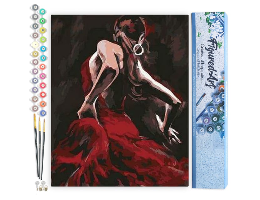 Peinture par Numéro Figured'Art - Danseuse de Flamenco - Kit de Loisir Créatif DIY Numéro d'Art Complet - 40x50cm sans châssis en bois